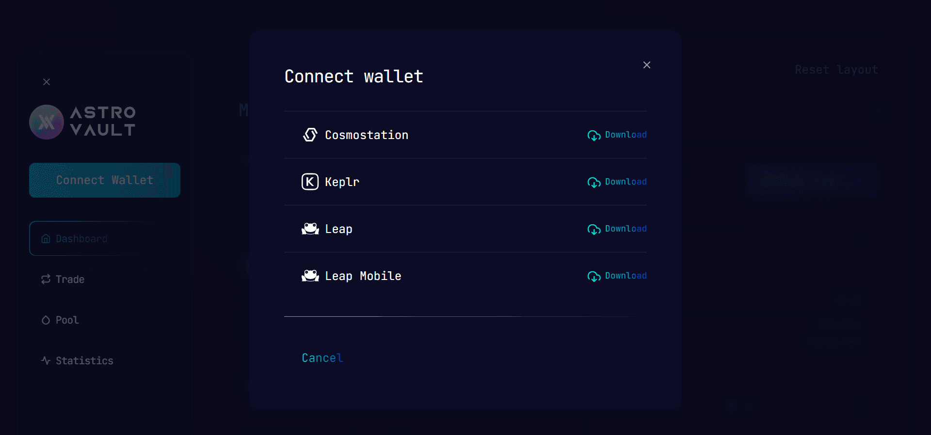 Connect to Leap Wallet from this wallets list