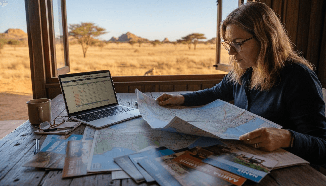 La asesora organiza un itinerario personalizado para disfrutar de una estancia en una cabaña de safari.