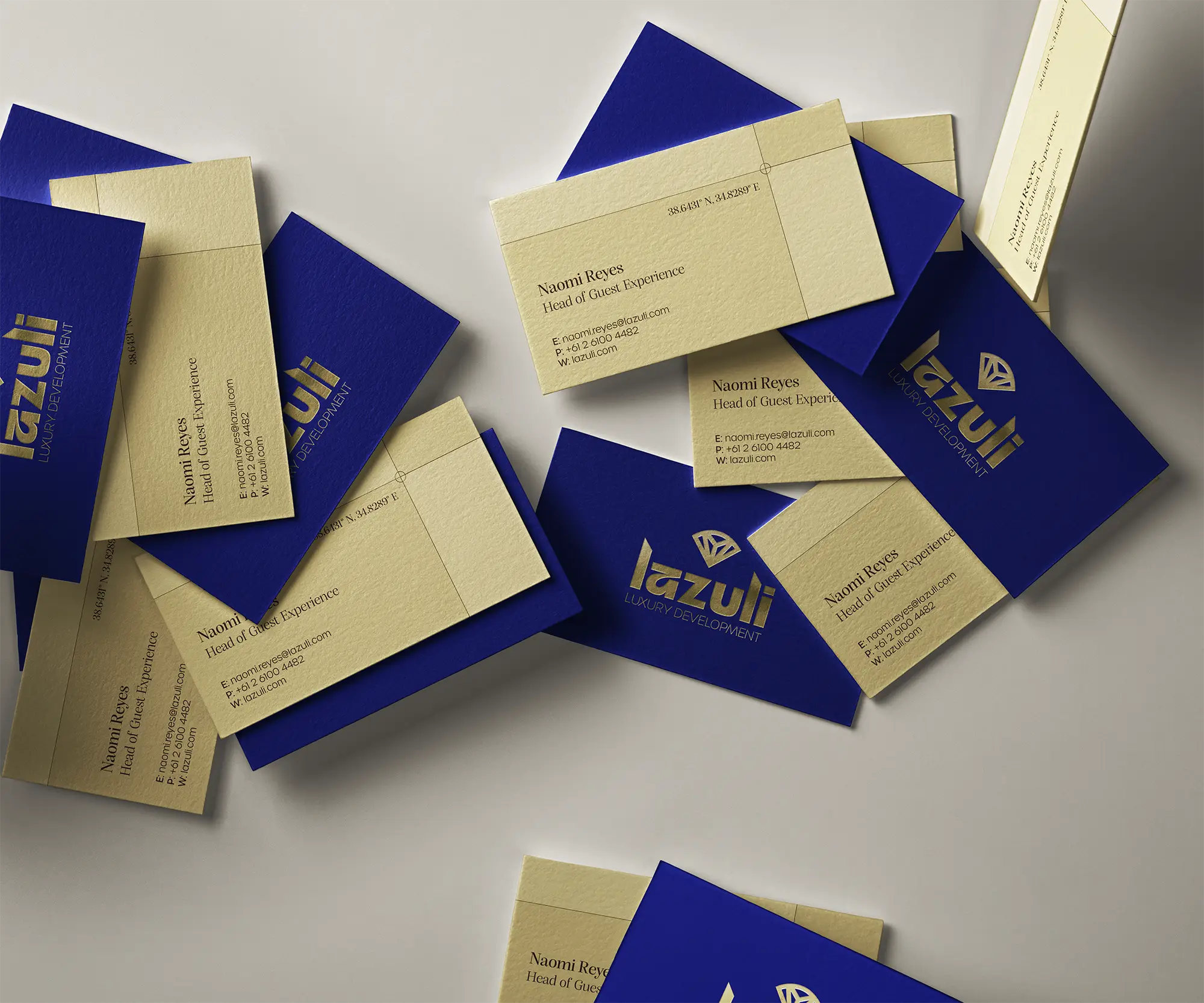 Scattered navy and cream Lazuli business cards