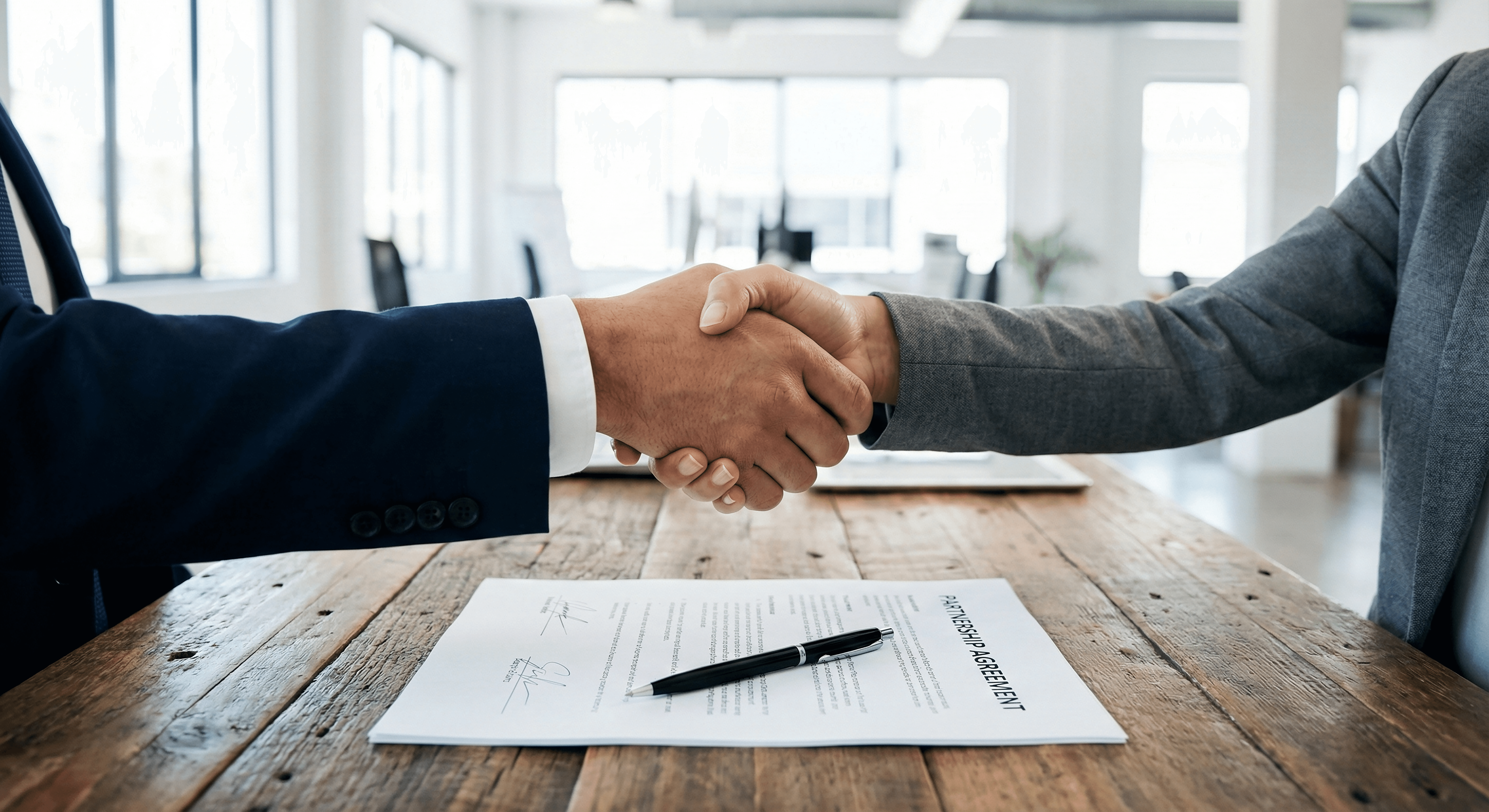 Two business professionals shaking hands after discussing how to hire a marketing agency.png