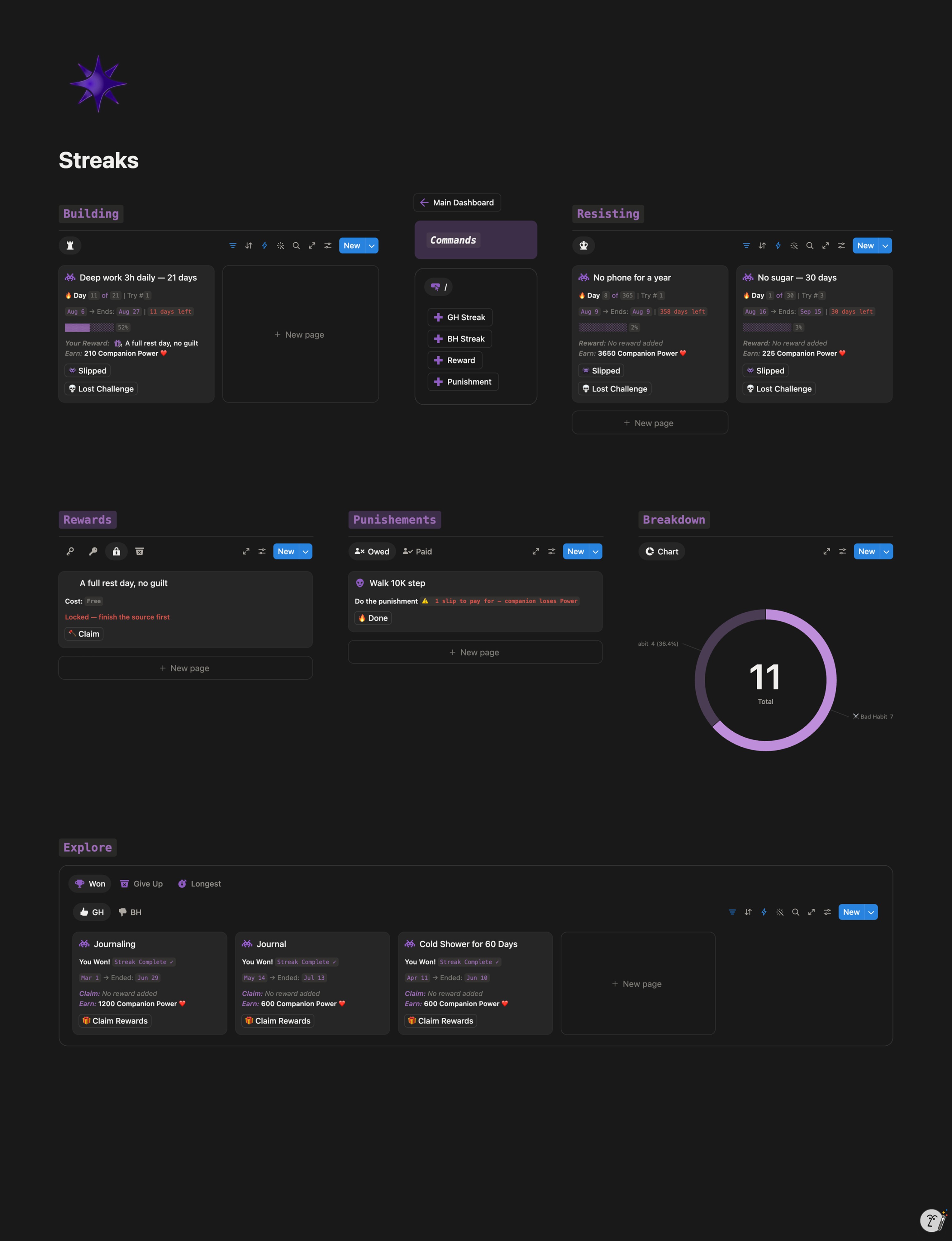 Notion SB7 Streak challenges Page