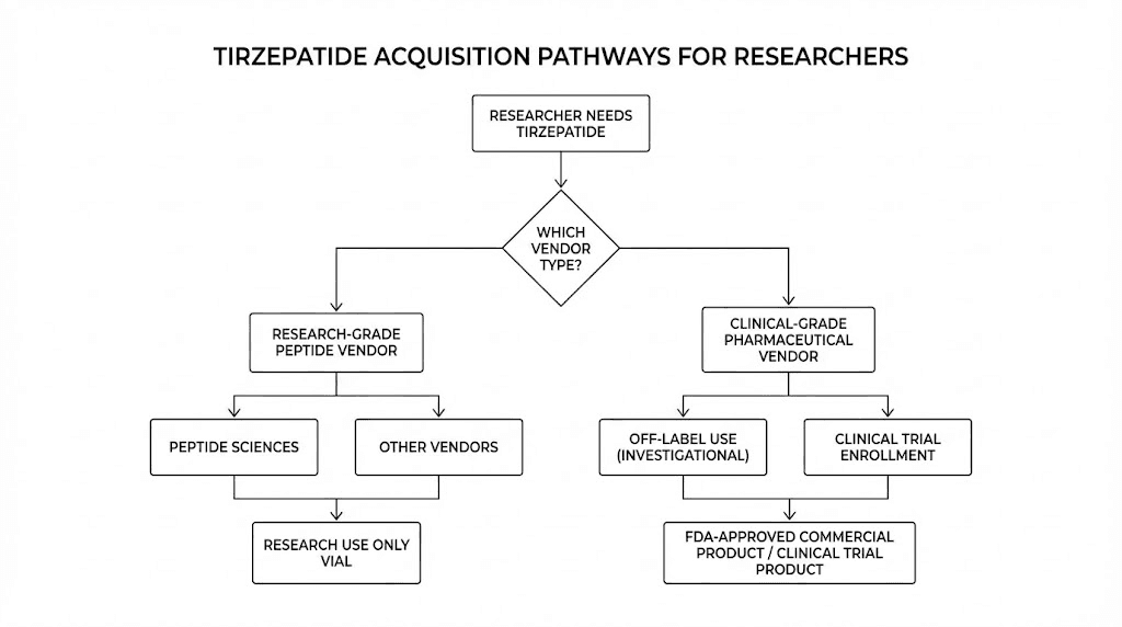 Tirzepatide research sourcing decision flowchart for peptide researchers