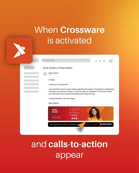 An email gains a banner, under the words “When Crossware is activated”