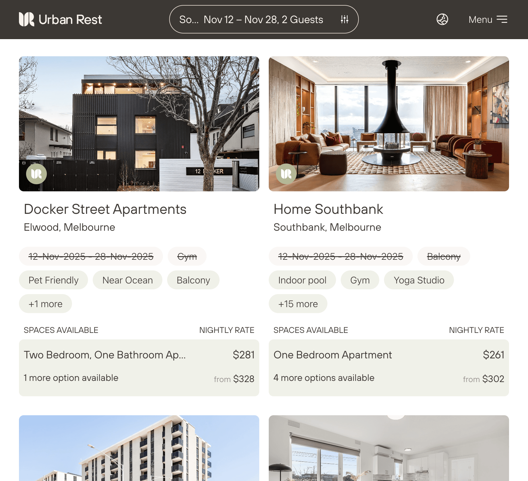 Screenshot of the search results page
