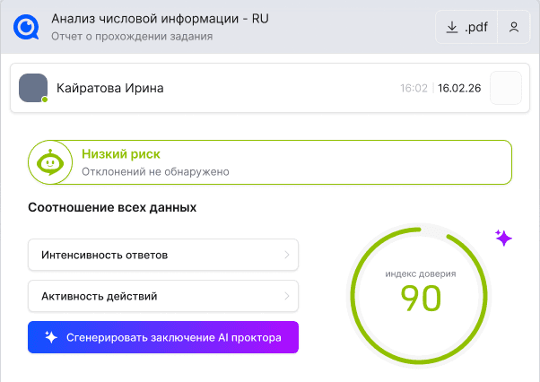 Иллюстративный интерфейс TrustExam: отчёт сессии и TrustScore