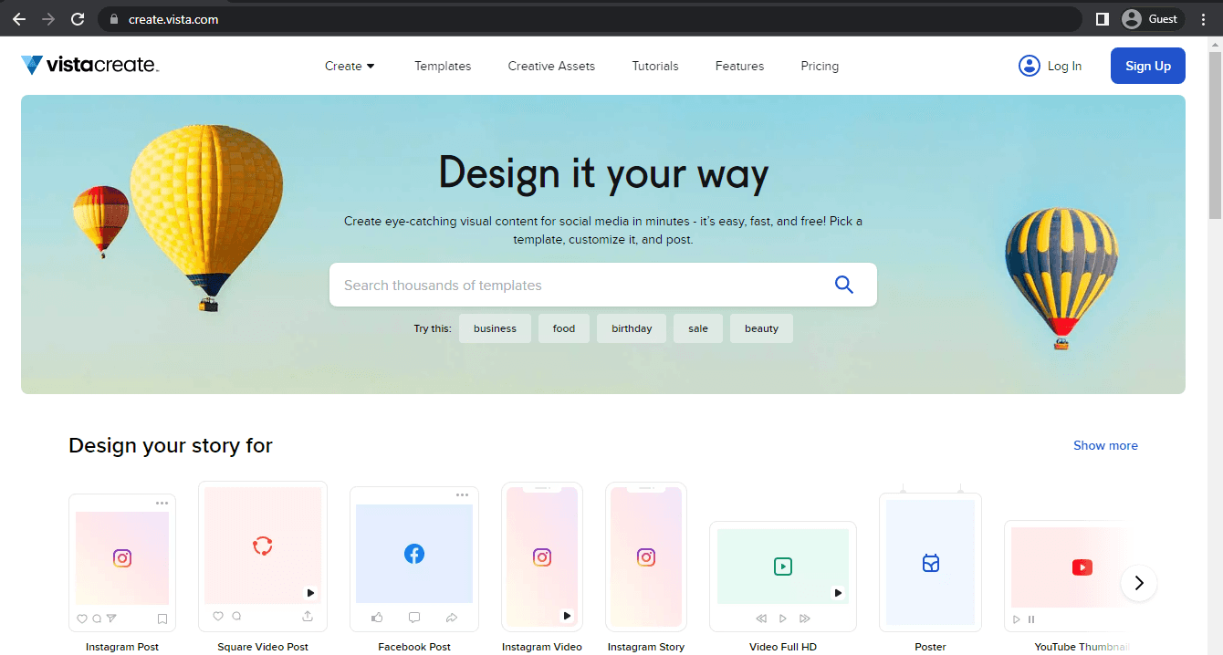 vistacreate landing page