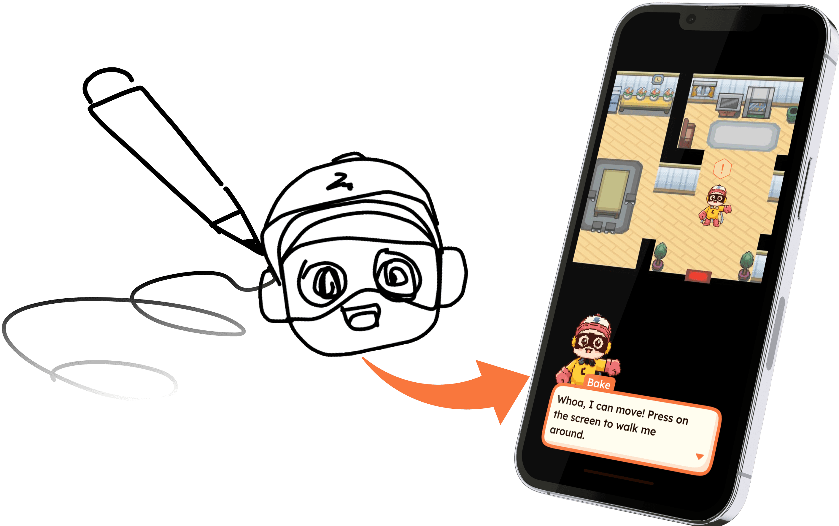 Game characters created from drawings and photos, brought to life in a mobile world where players build interactive characters and evolving stories