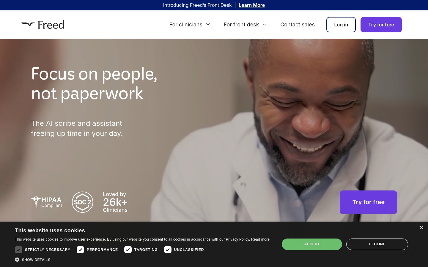 Freed homepage screenshot