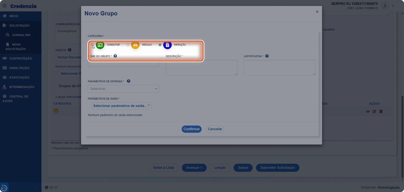 Captura de tela de referência do Credencia para Passo 1 — Selecionar a categoria do grupo. Contexto: 17 — Categoria.