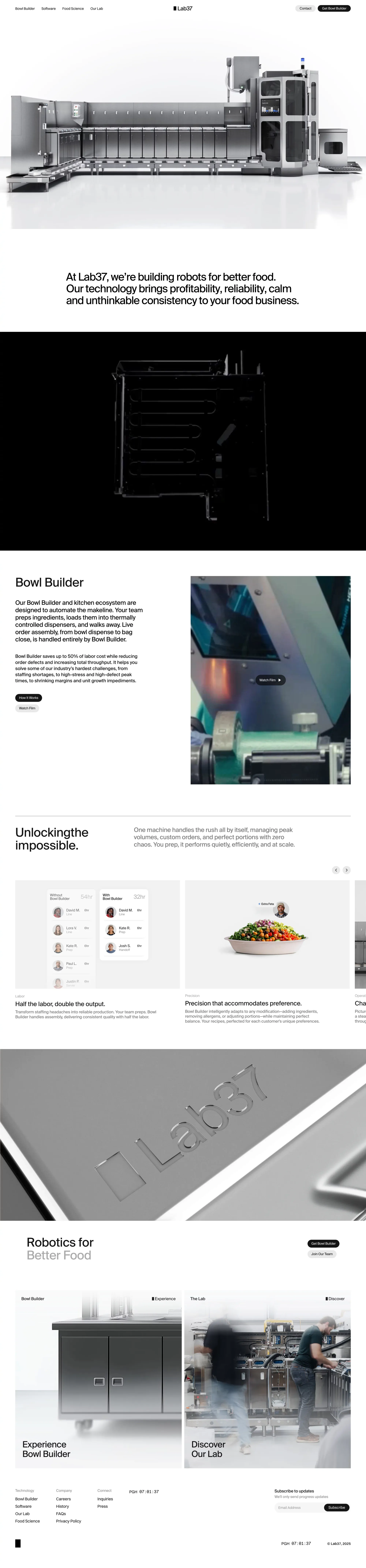 Lab37 landing page screenshot showcasing Food & Drinks and Tech design