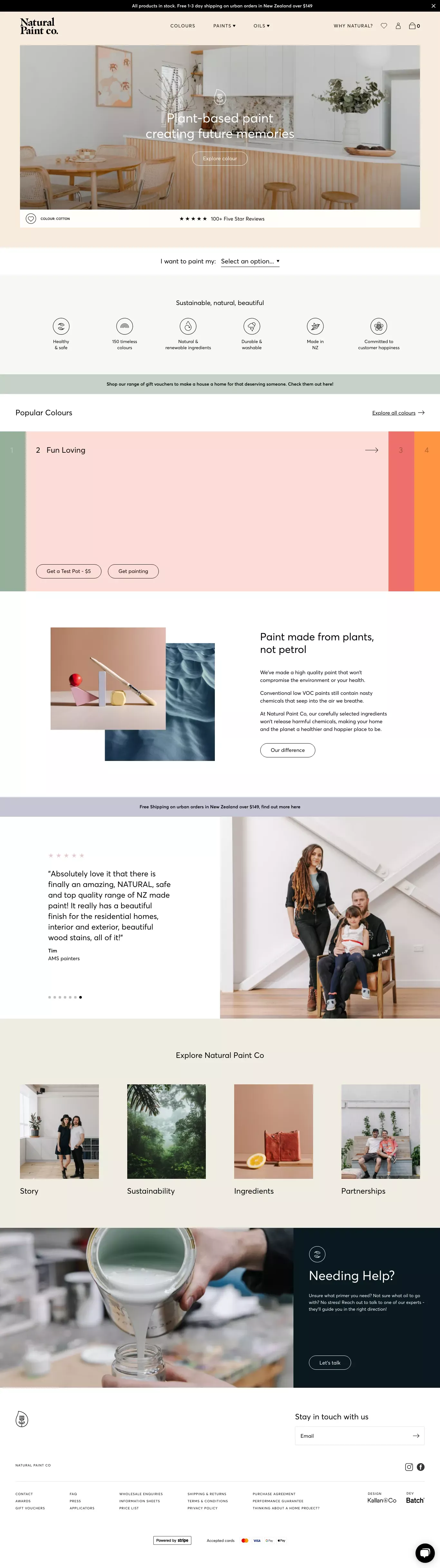 Natural Paint Co. landing page screenshot showcasing Nature and Furniture & Interiors design