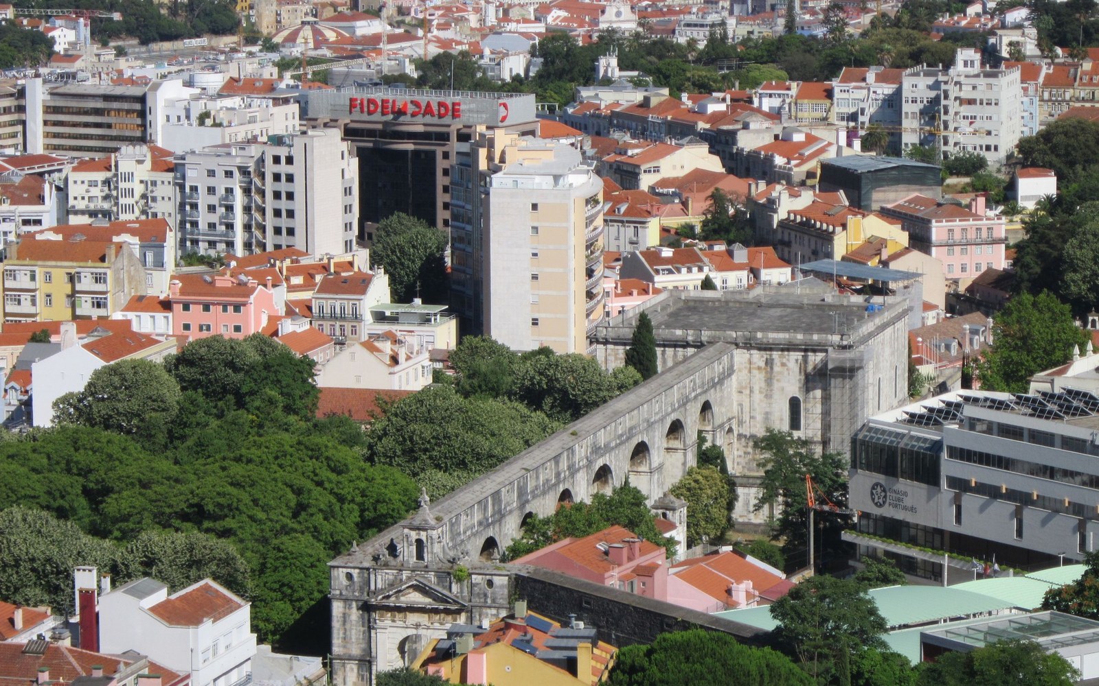 Aerial view of Lisbon and the Águas Livres Aqueduct