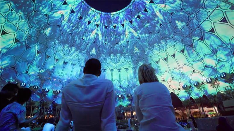 An image showing public admiring a live content at the Al Wasl Plaza Dome's in Dubai