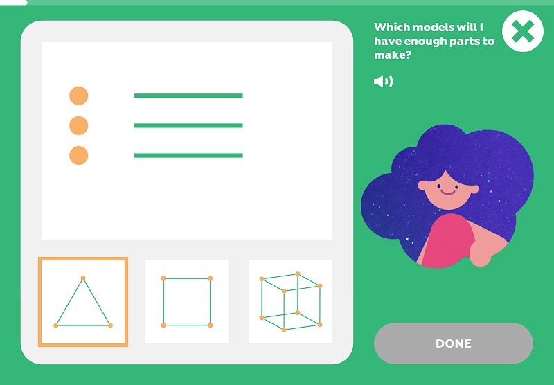 3D shapes: find which shapes you can make with a given set of parts