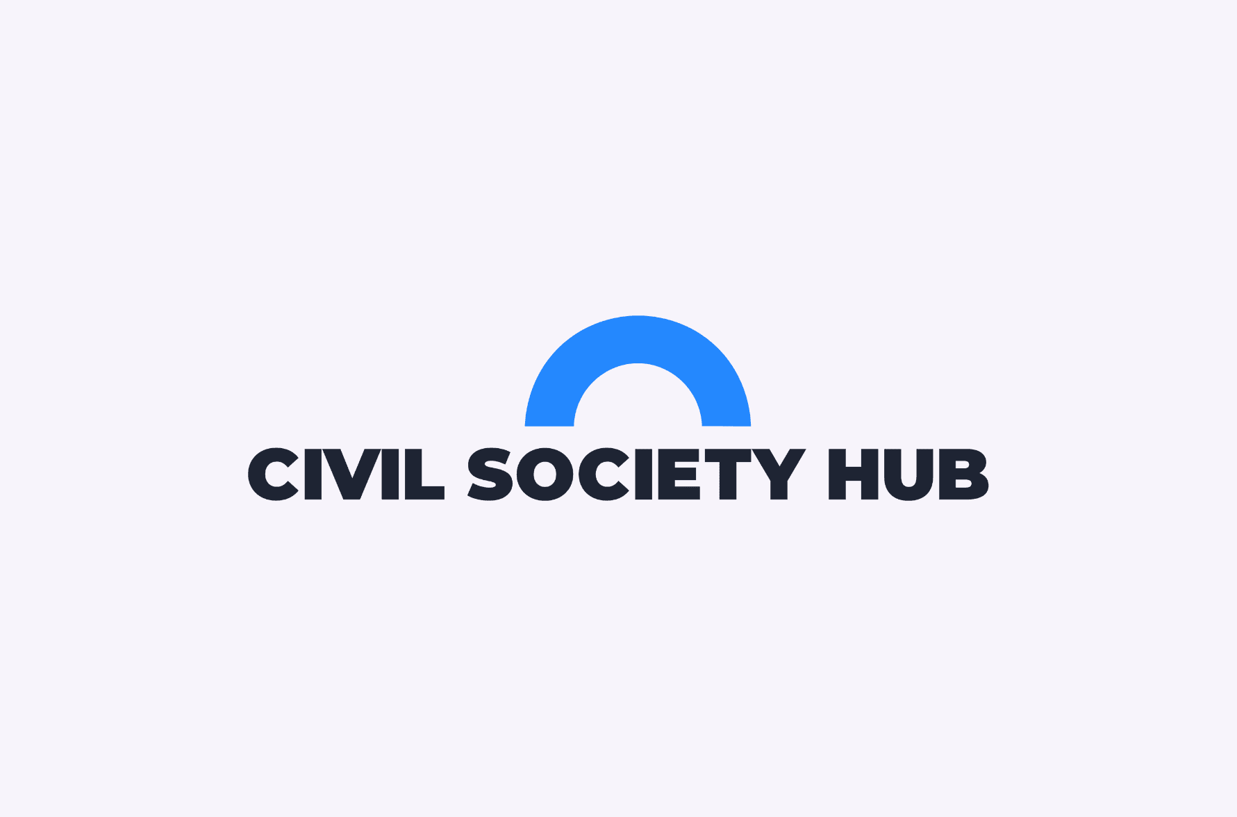 Logo of the Civil Society Hub initiative featuring a blue semicircle and bold black text on a white background.