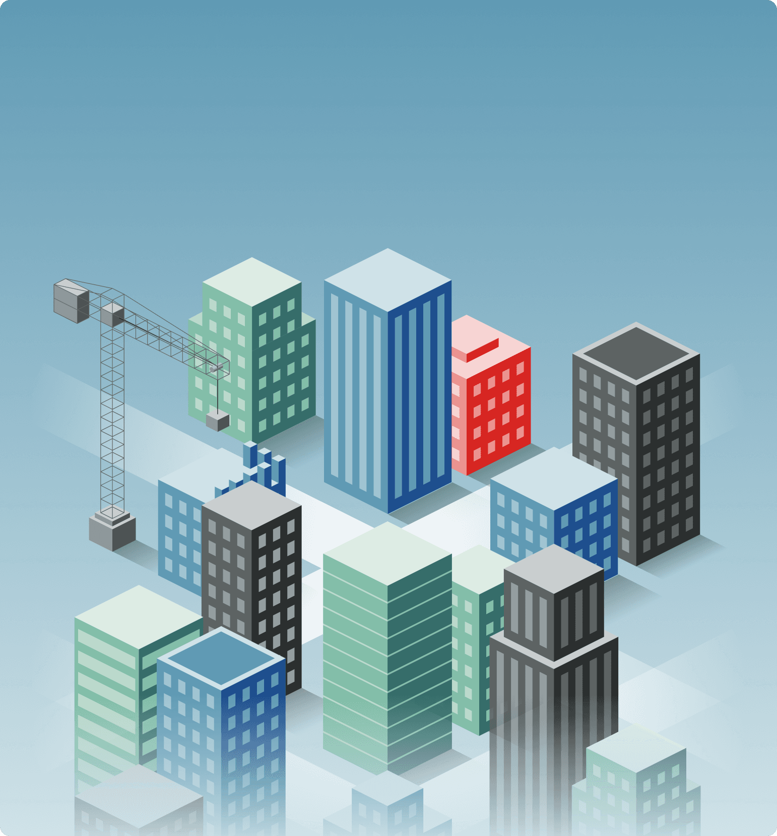 3D-Grafik einer wachsenden Stadt.