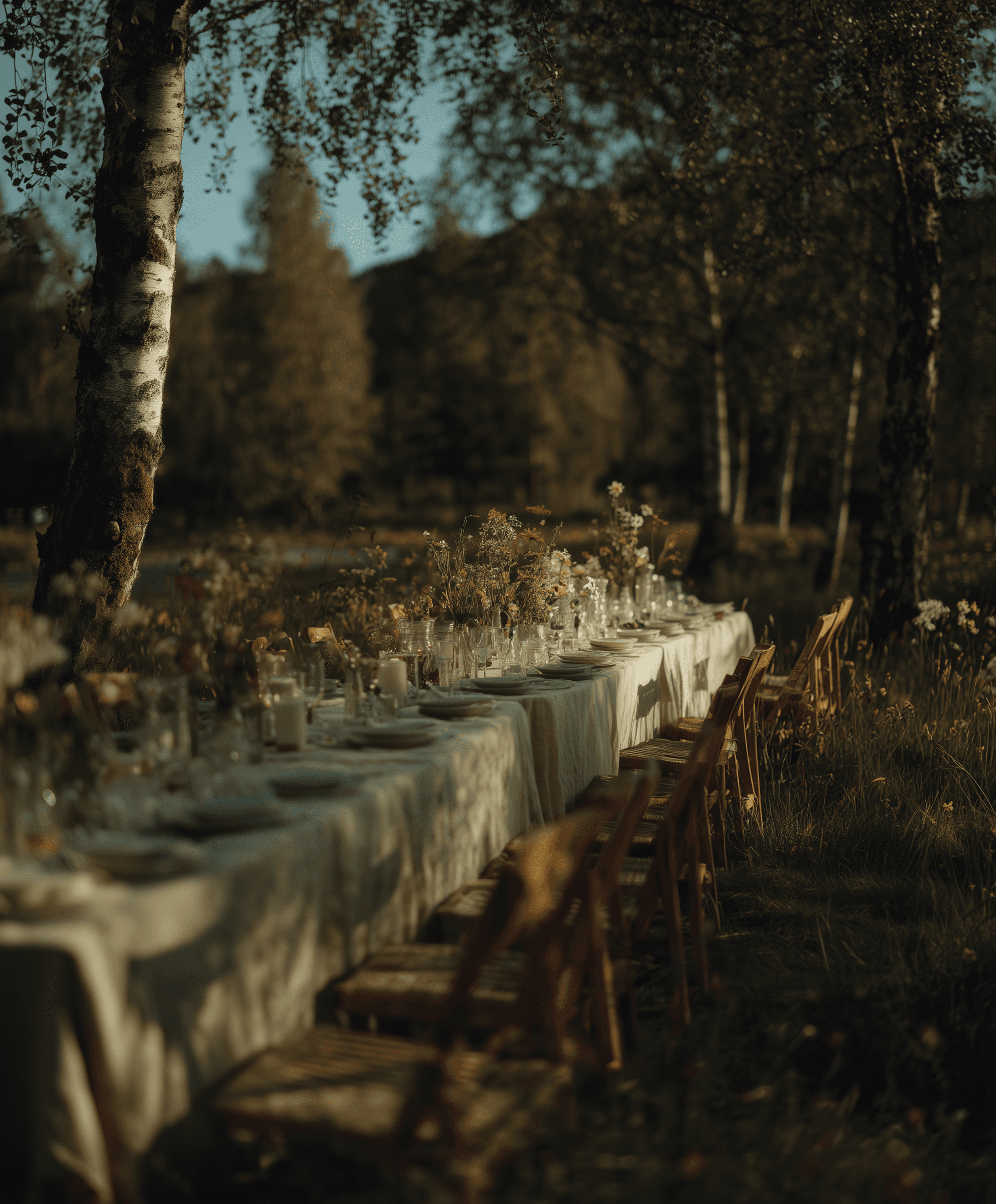 Pent pyntet bord i naturlig omgivelser