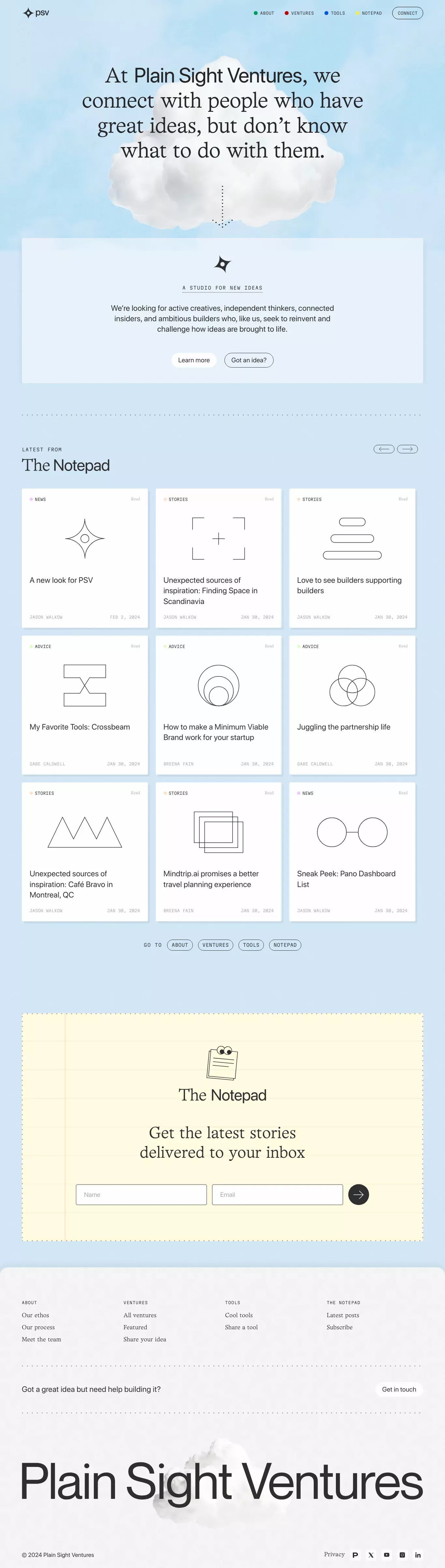 Plain Sight Ventures landing page screenshot showcasing Finance design