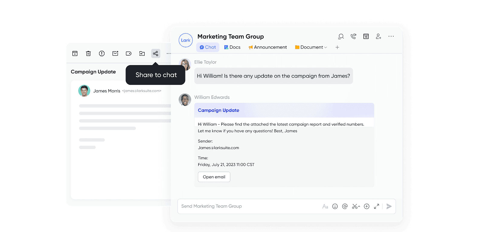 Share emails in chats within Lark