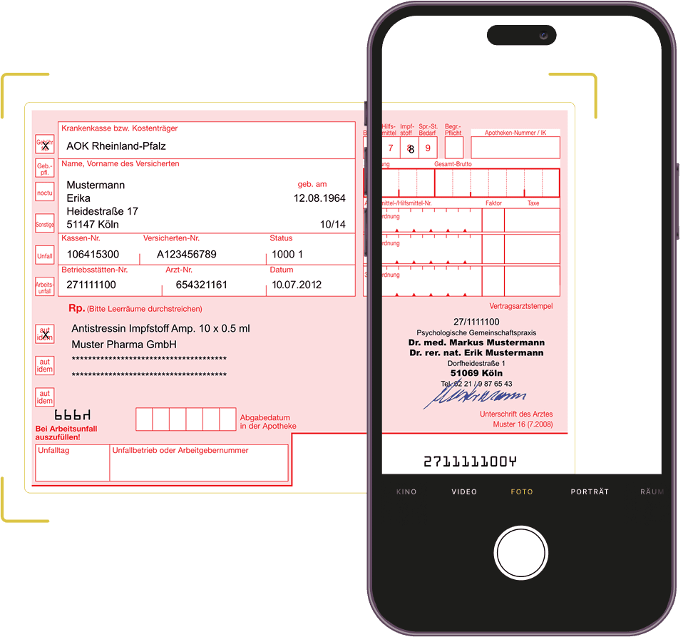 Handy scannt ein Rezept ein.