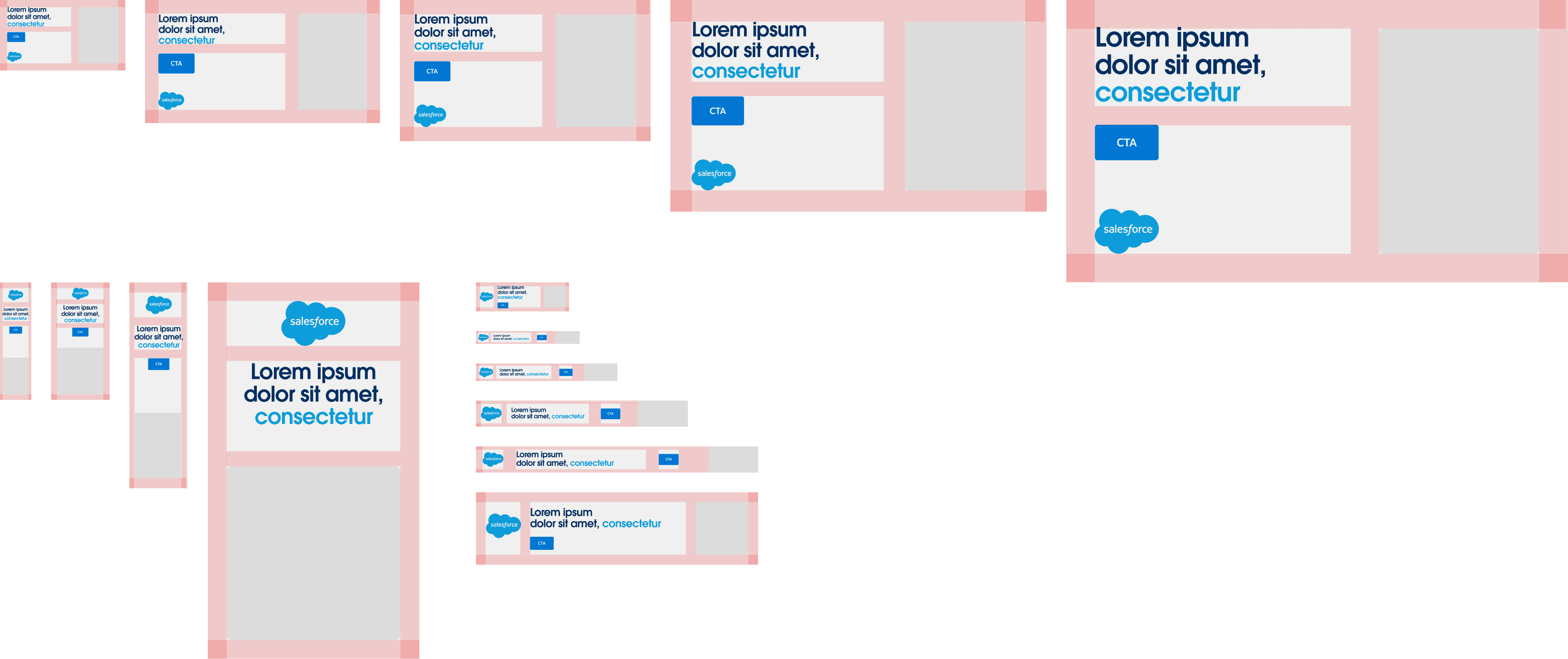 Salesforce social campaign system shown across a wide range of responsive ad formats