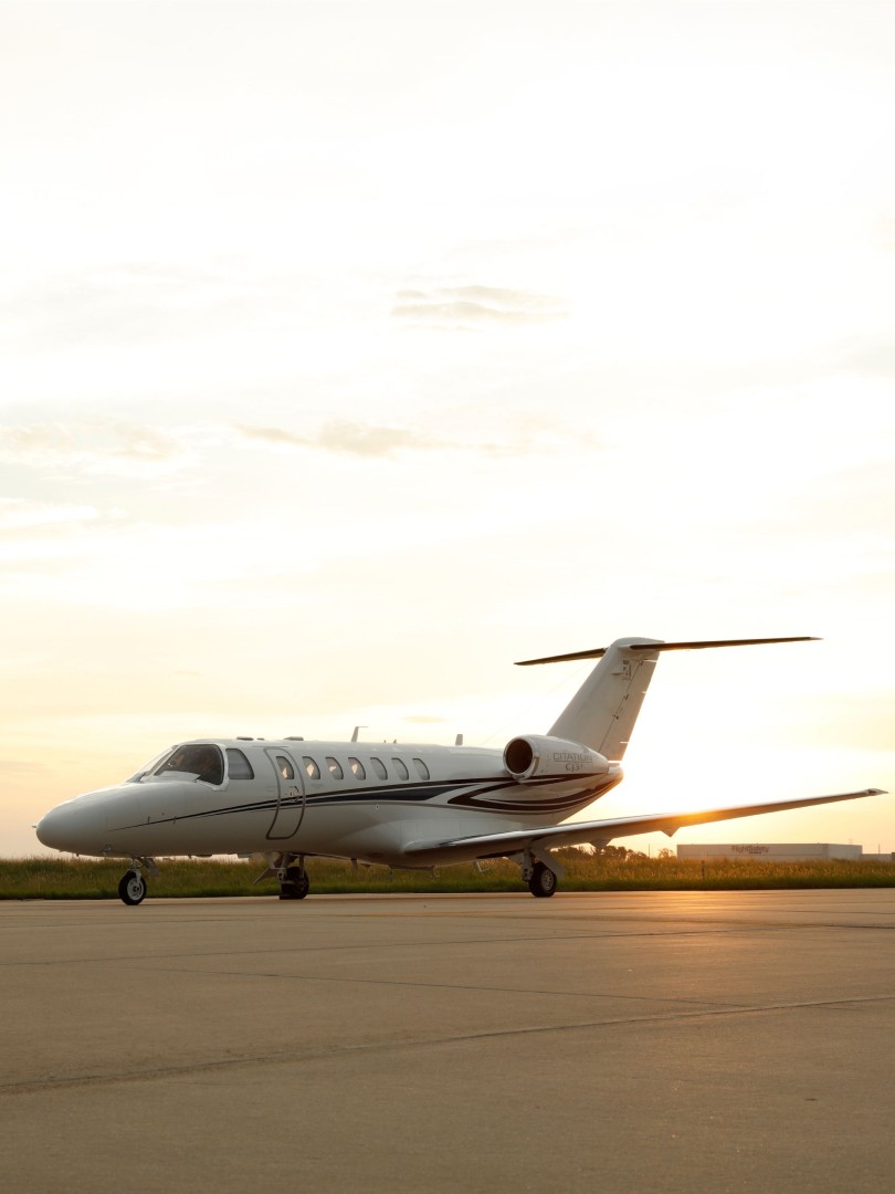 Citation CJ3 exterior during sunset