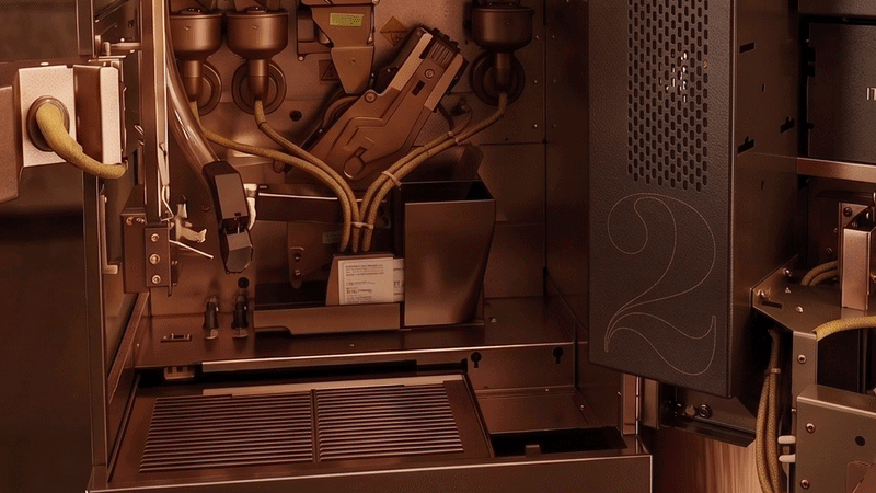 Water connection setup inside a Coffee24 office coffee machine showing flexible water supply options