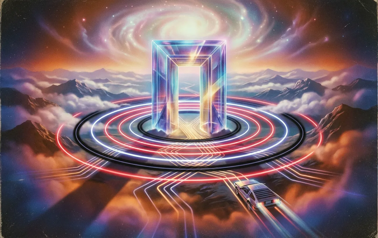 Futuristic gateway with neon lights; RockN' Socials Digital Marketing Agency.