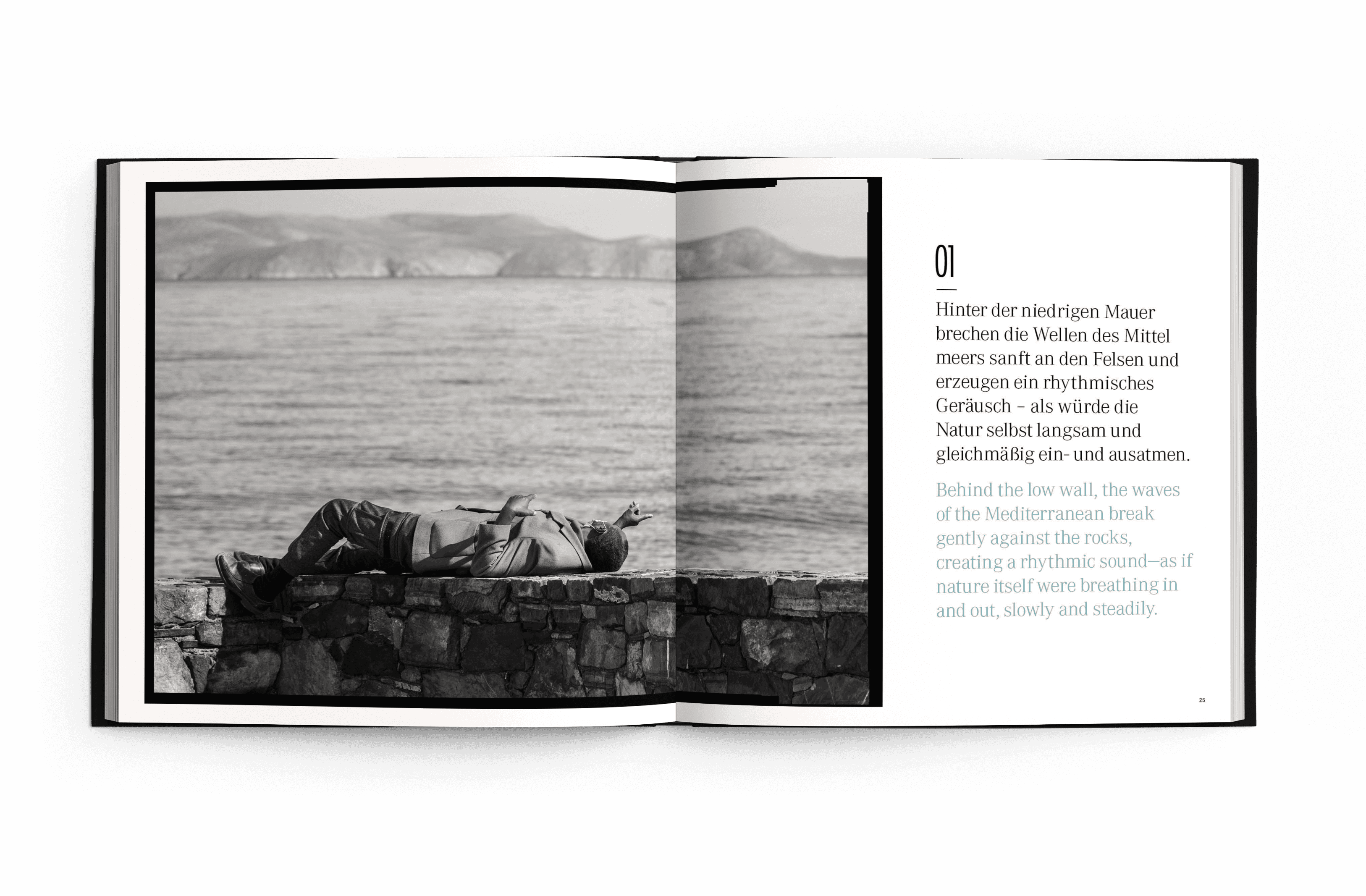 Moments of Life Sample Page, Photo of a Man Resting on a Beach