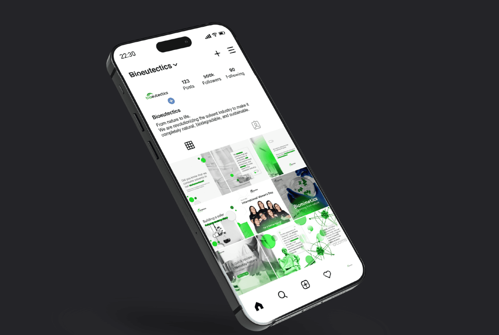Bioeutectics Instagram profile featuring eco-friendly content.