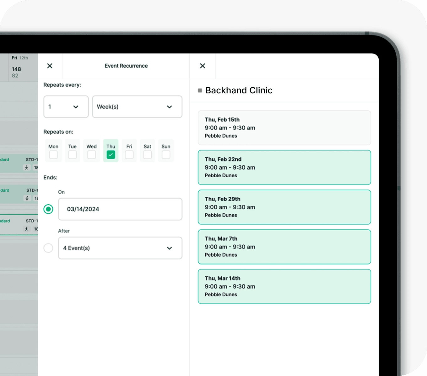 iPad depicting Whoosh's event management settings