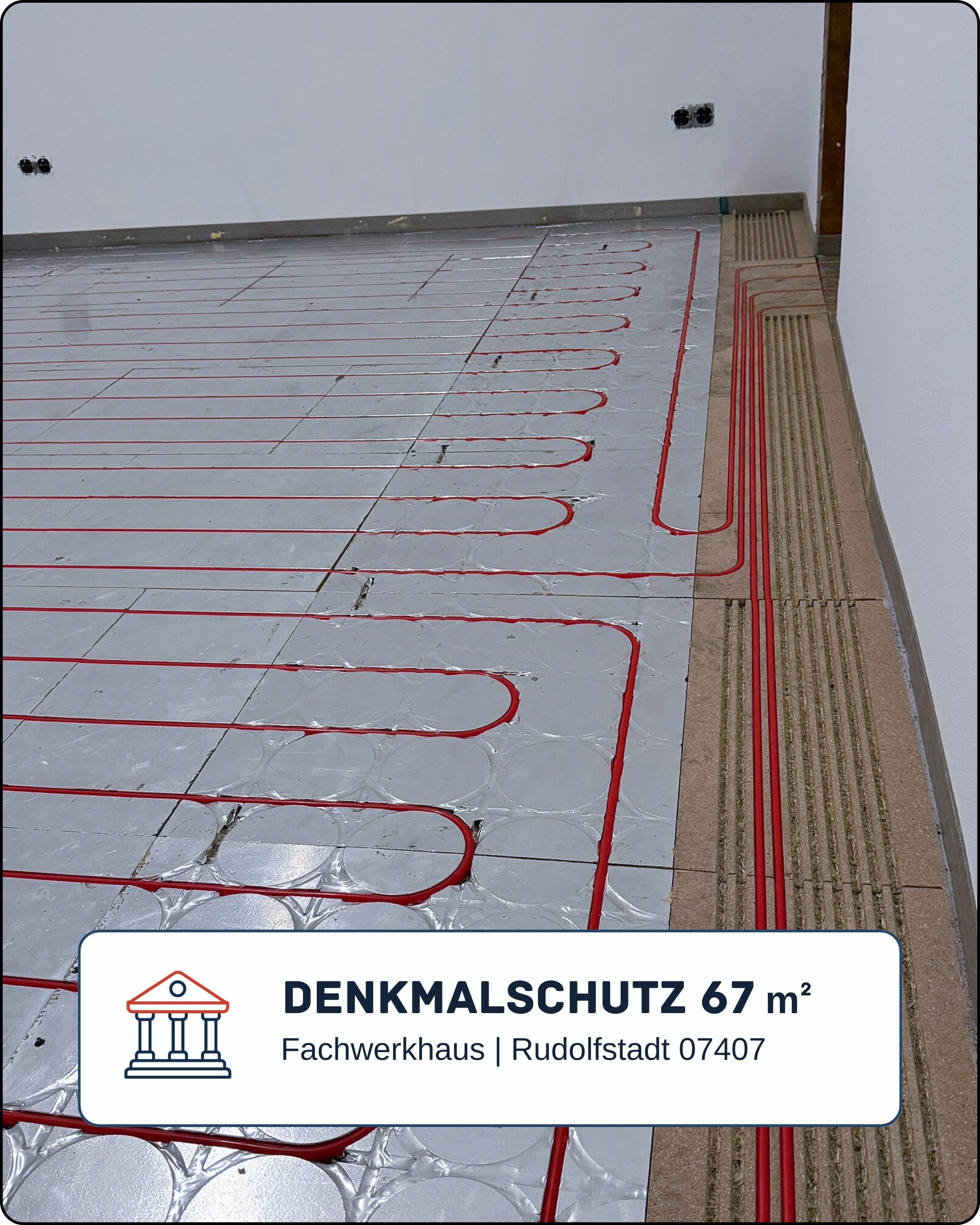 Referenz, verlegte Fußbodenheizung in einem geschlossenen Raum