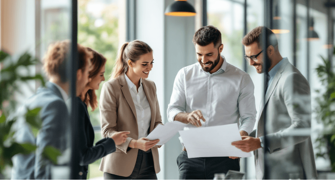 happy woman working on laptop and smiling