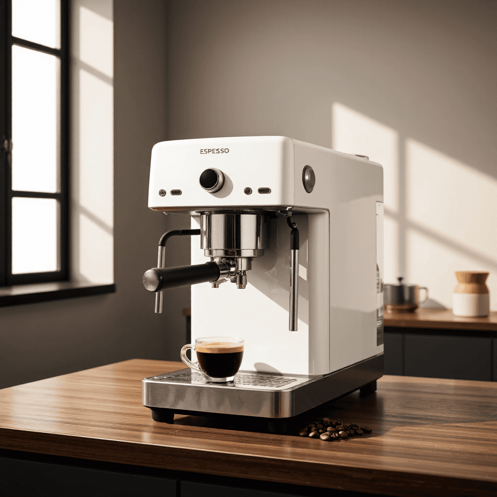 product photography of a coffee machine for brewing espresso