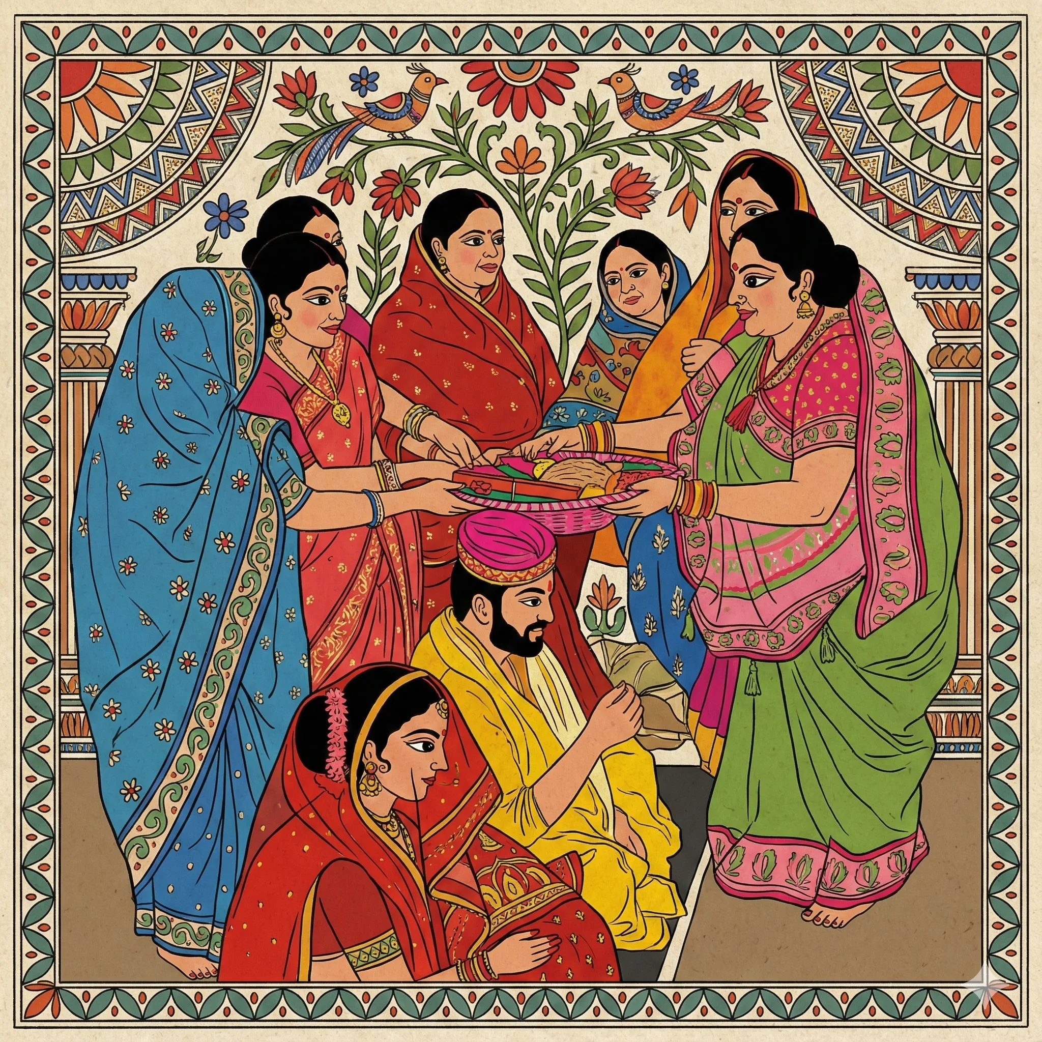 Elder women blessing the couple -chumaān ritual