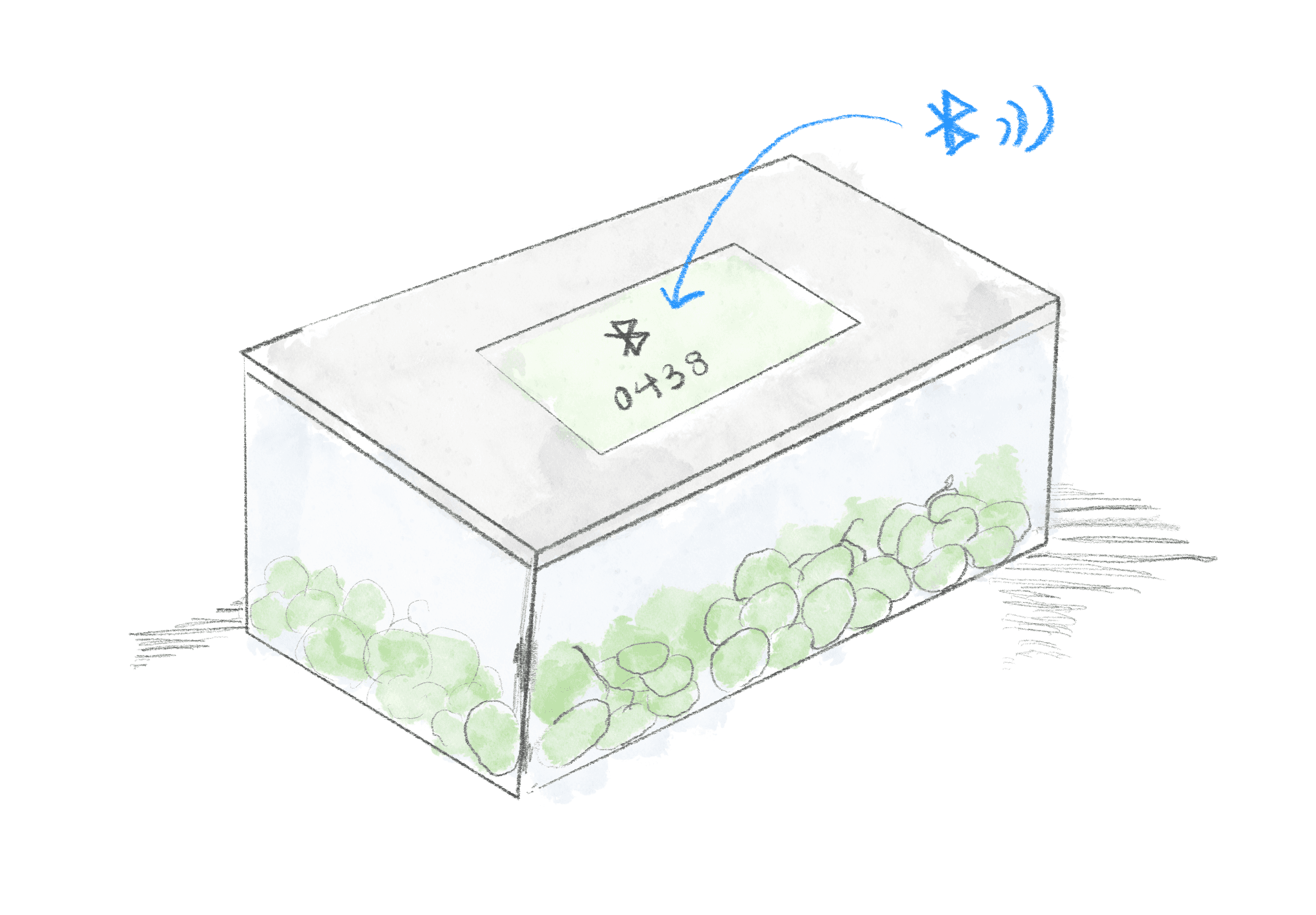 A container with produce in it, and a screen on the lid with a Bluetooth symbol.