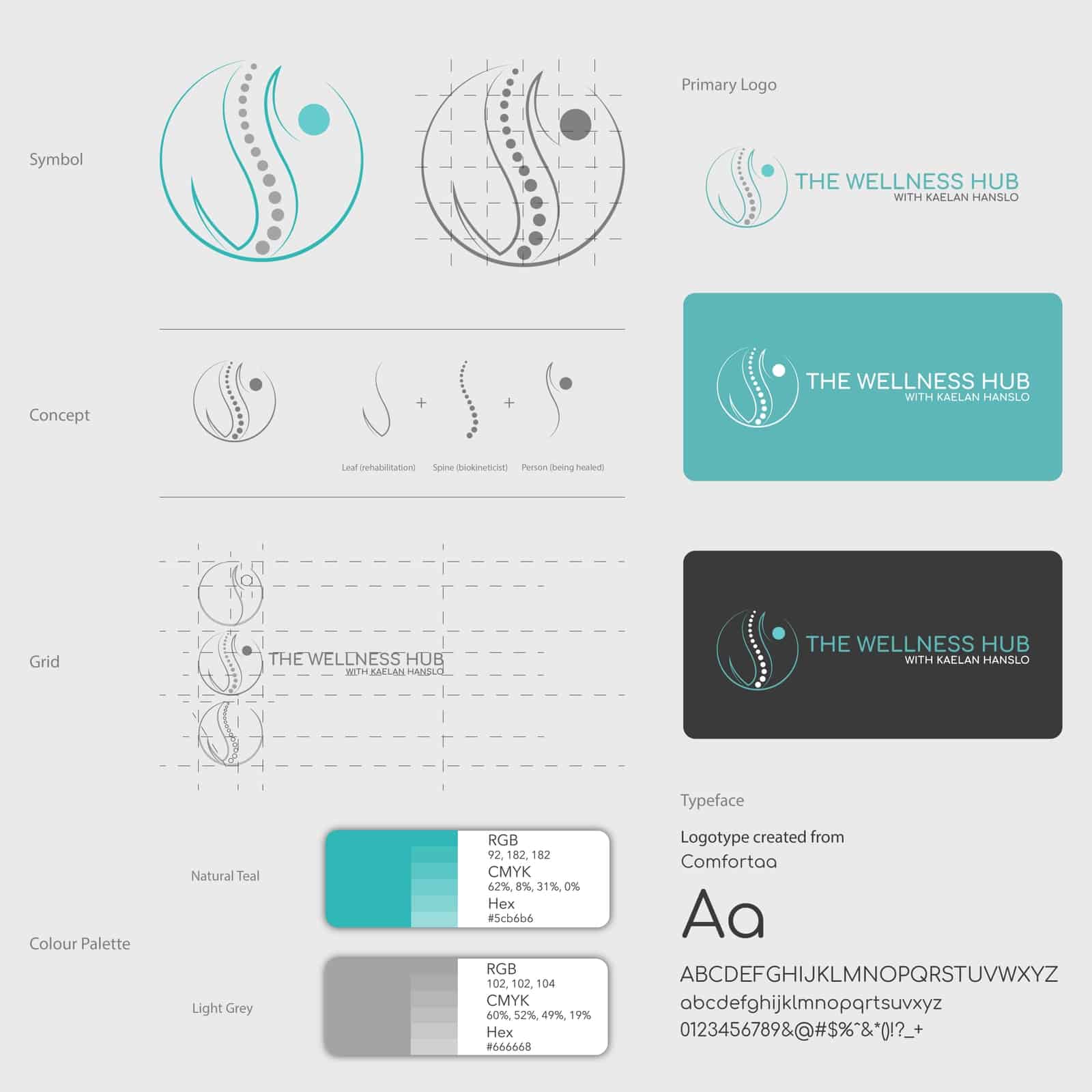 Kaelan Hanslo website footer and contact information from the completed creative project