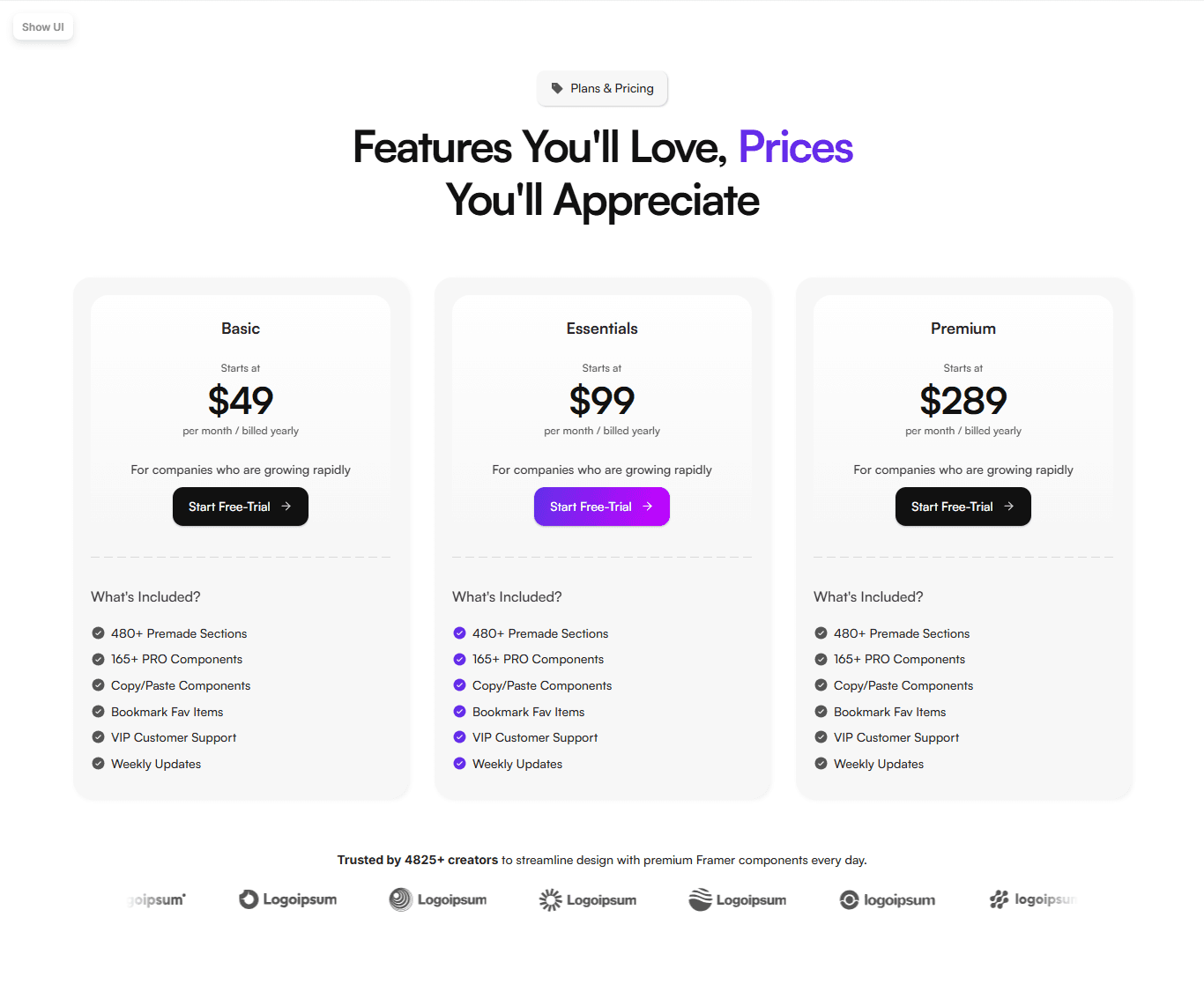 Framer Pricing Section v29