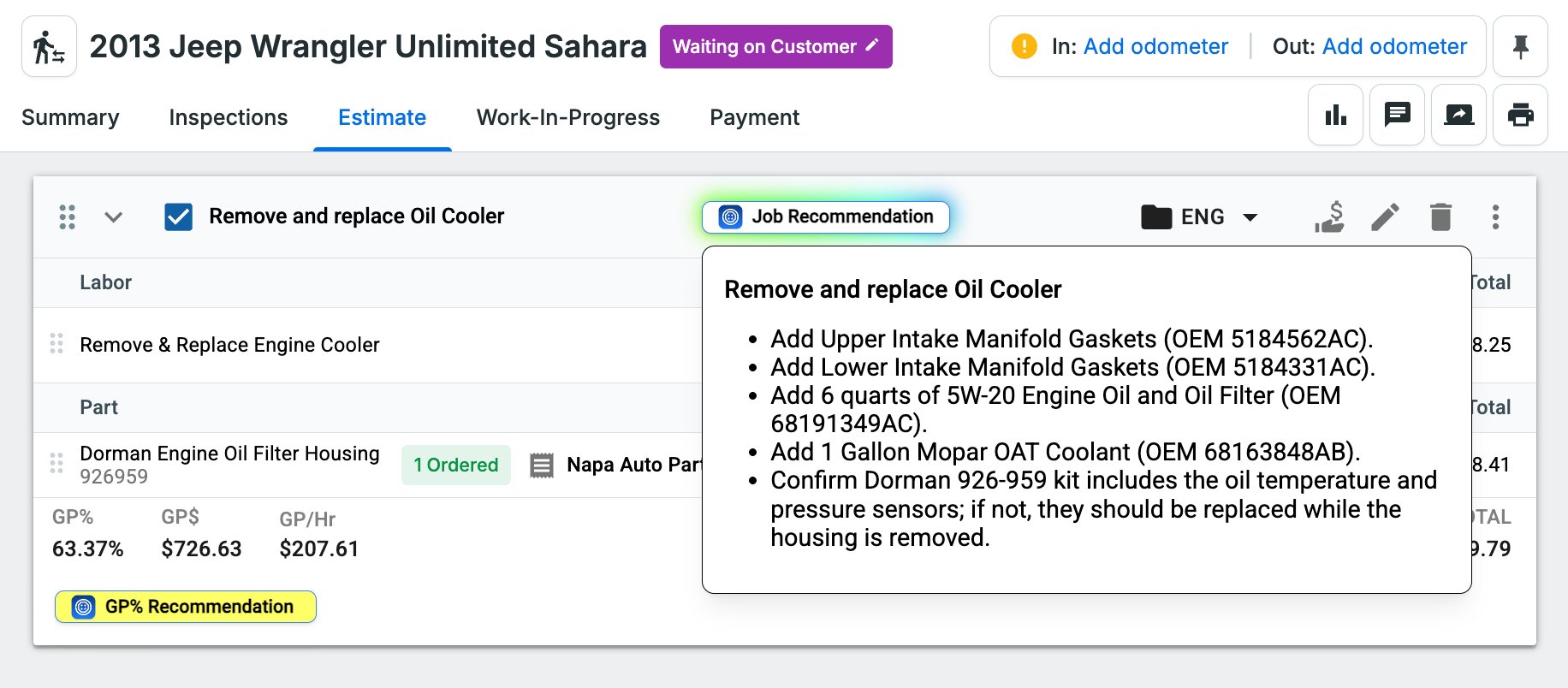 Part number callout screenshot