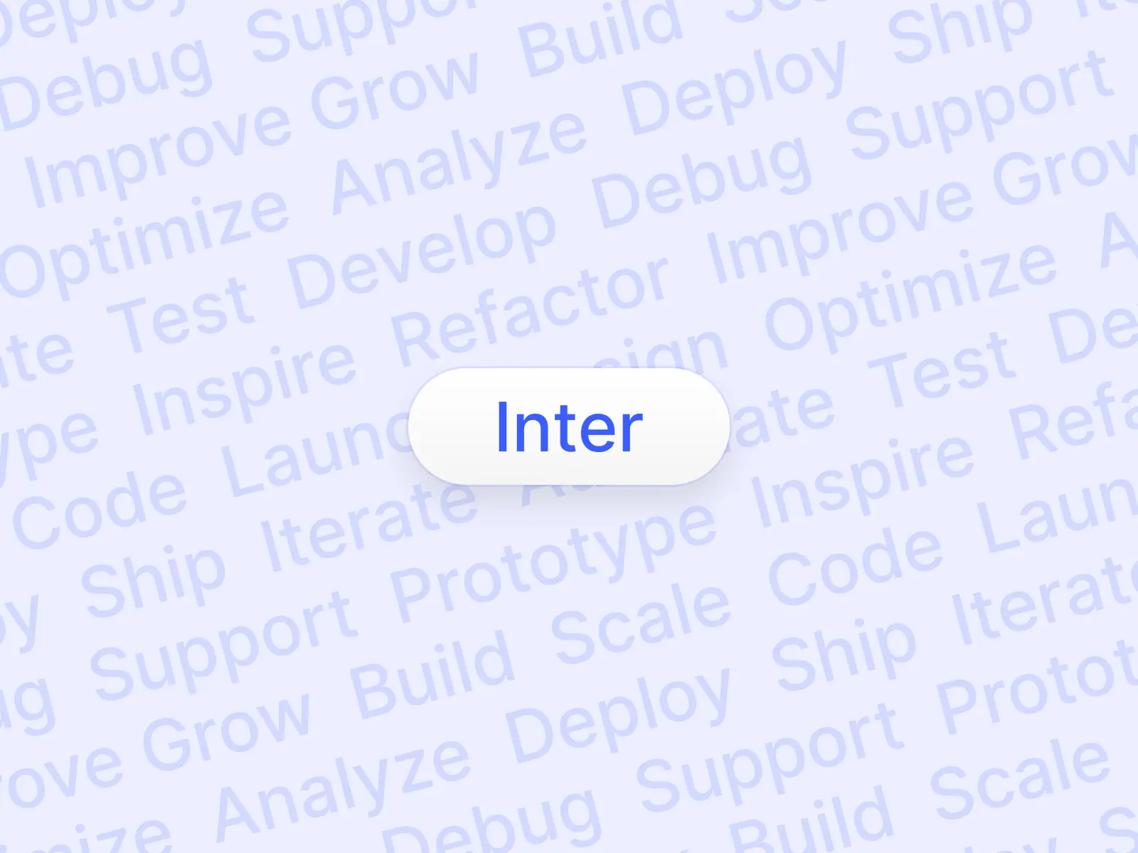 Inter font preview with 3D soft UI button on light background with tech terms