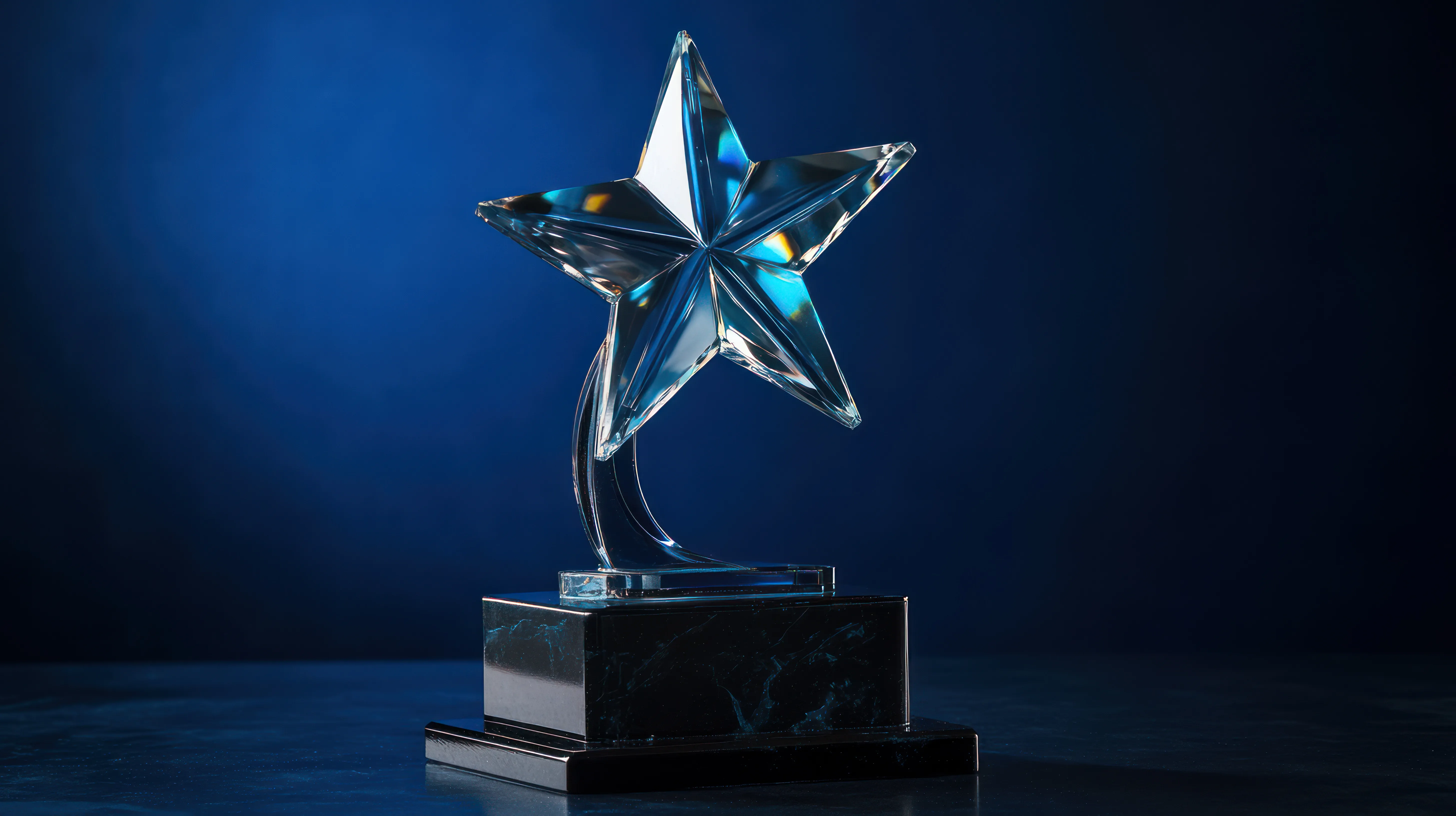A transparent glass star award on a black pedestal, symbolizing recognition as a verified and trusted home services platform.
