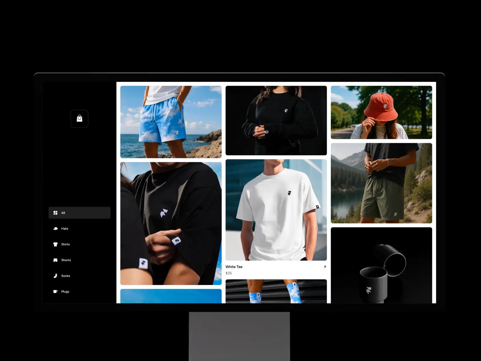 Supplier ecommerce Framer template displayed on a desktop monitor with a modern product grid featuring clothing and accessories.
