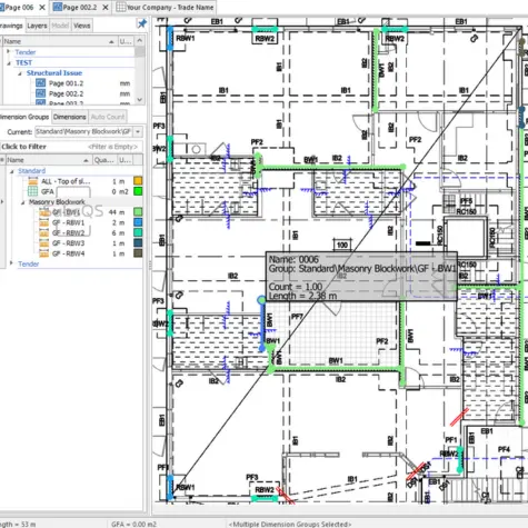 CostX Measurement screen with masonry trade by SubsQS
