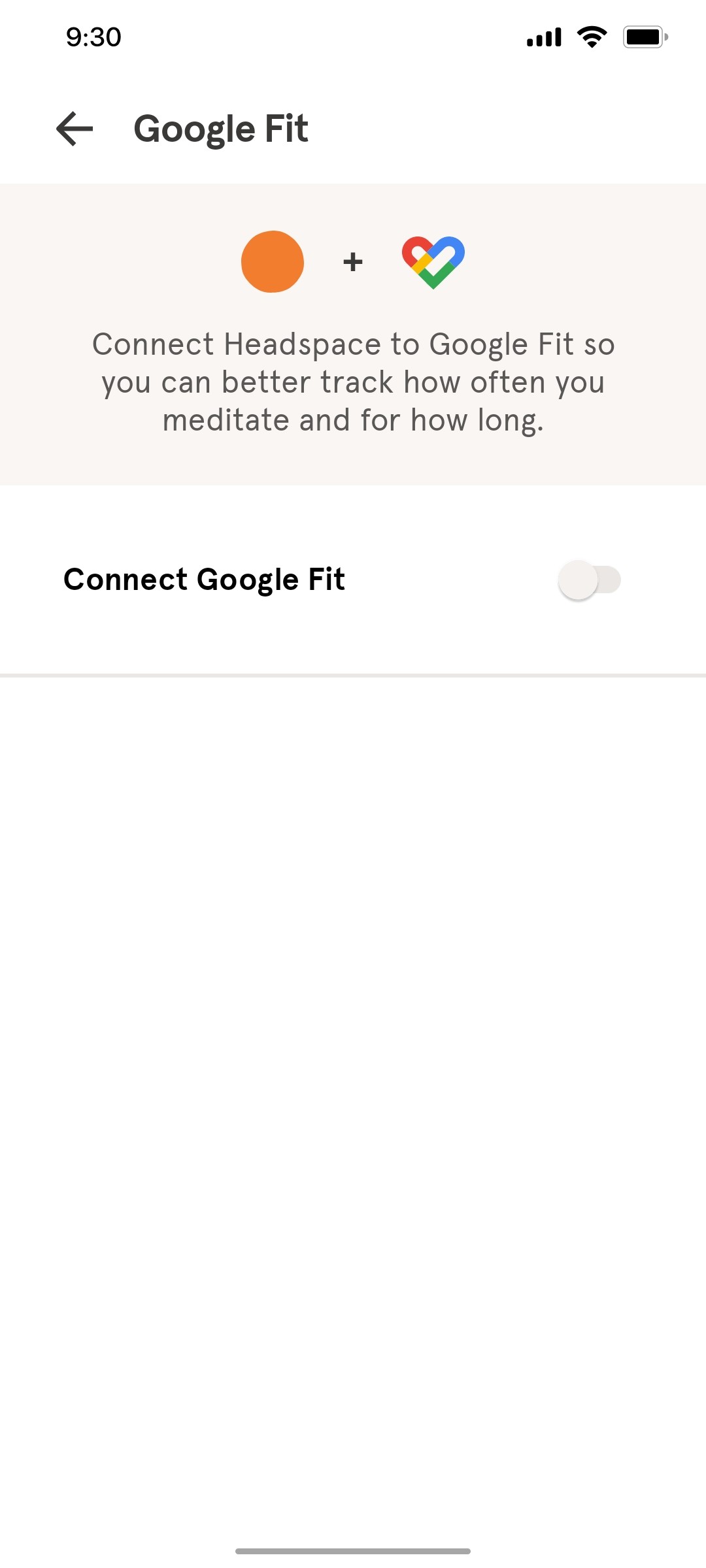 Headspace Google Fit screen