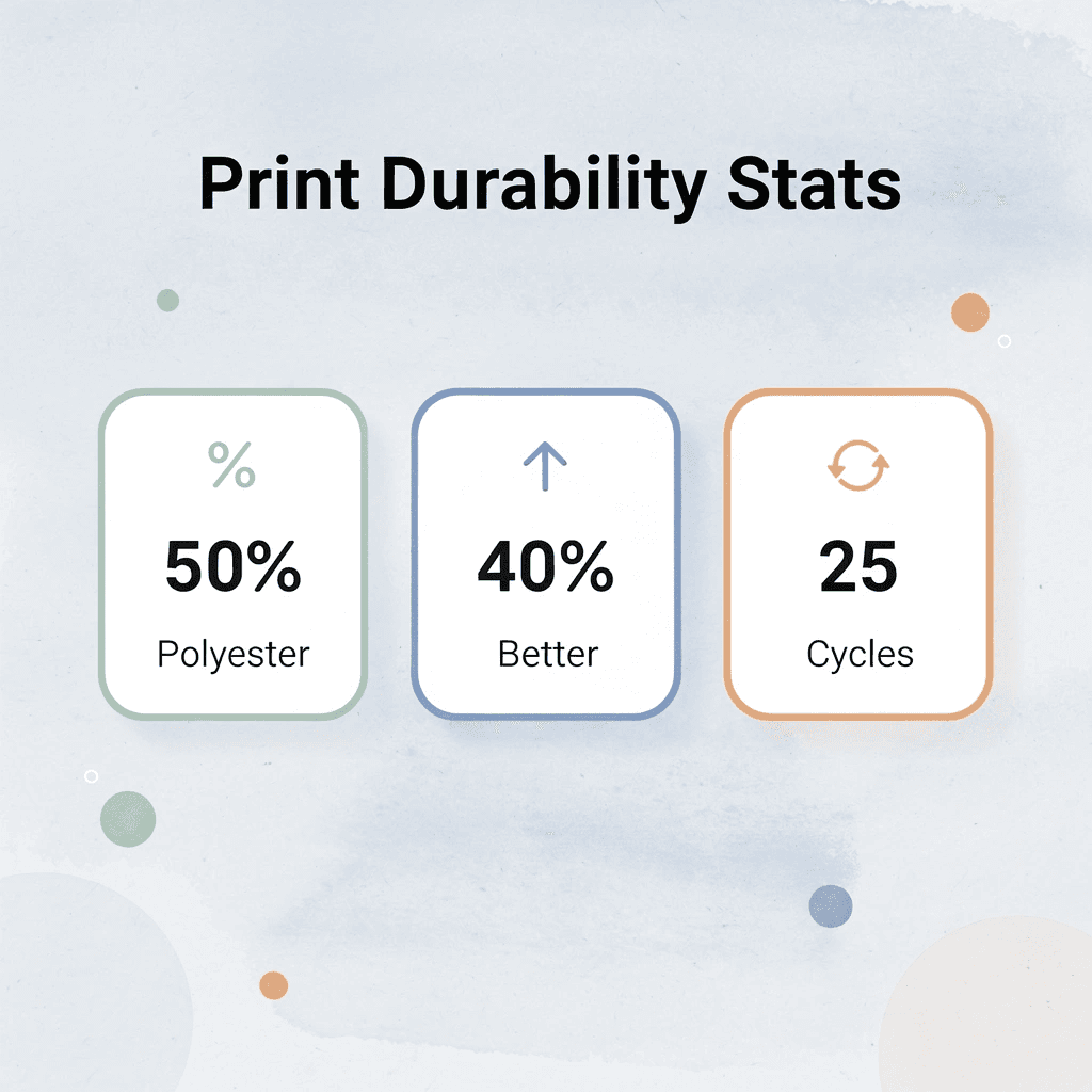 Statistics showing print durability metrics for fabric blends