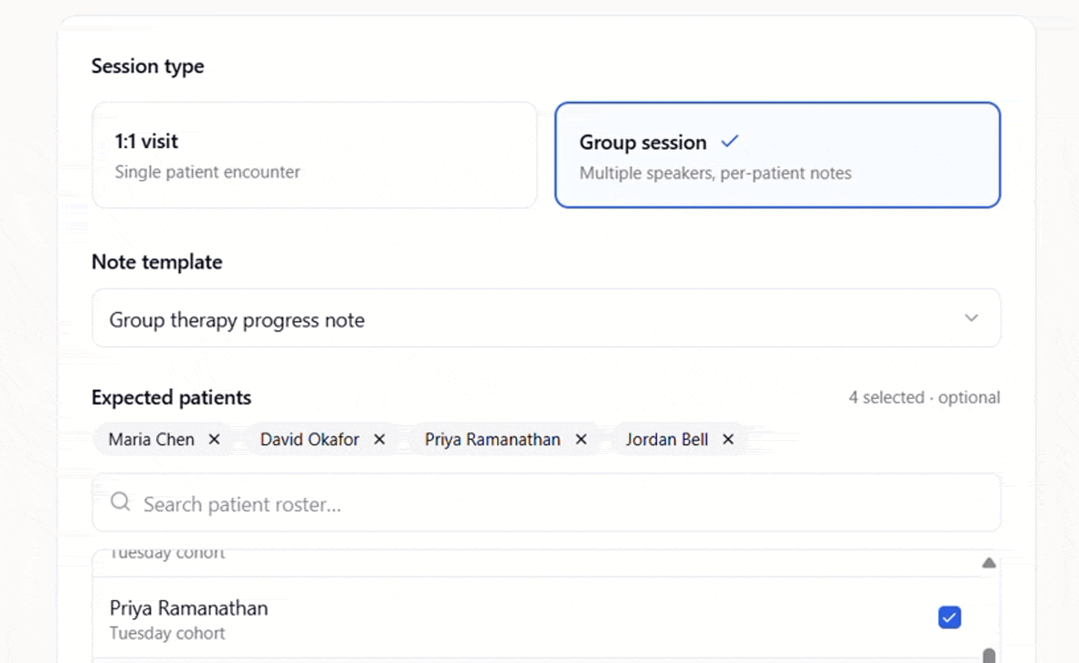Scribing.io's Group Session recording & diarization workflow for Medicaid.