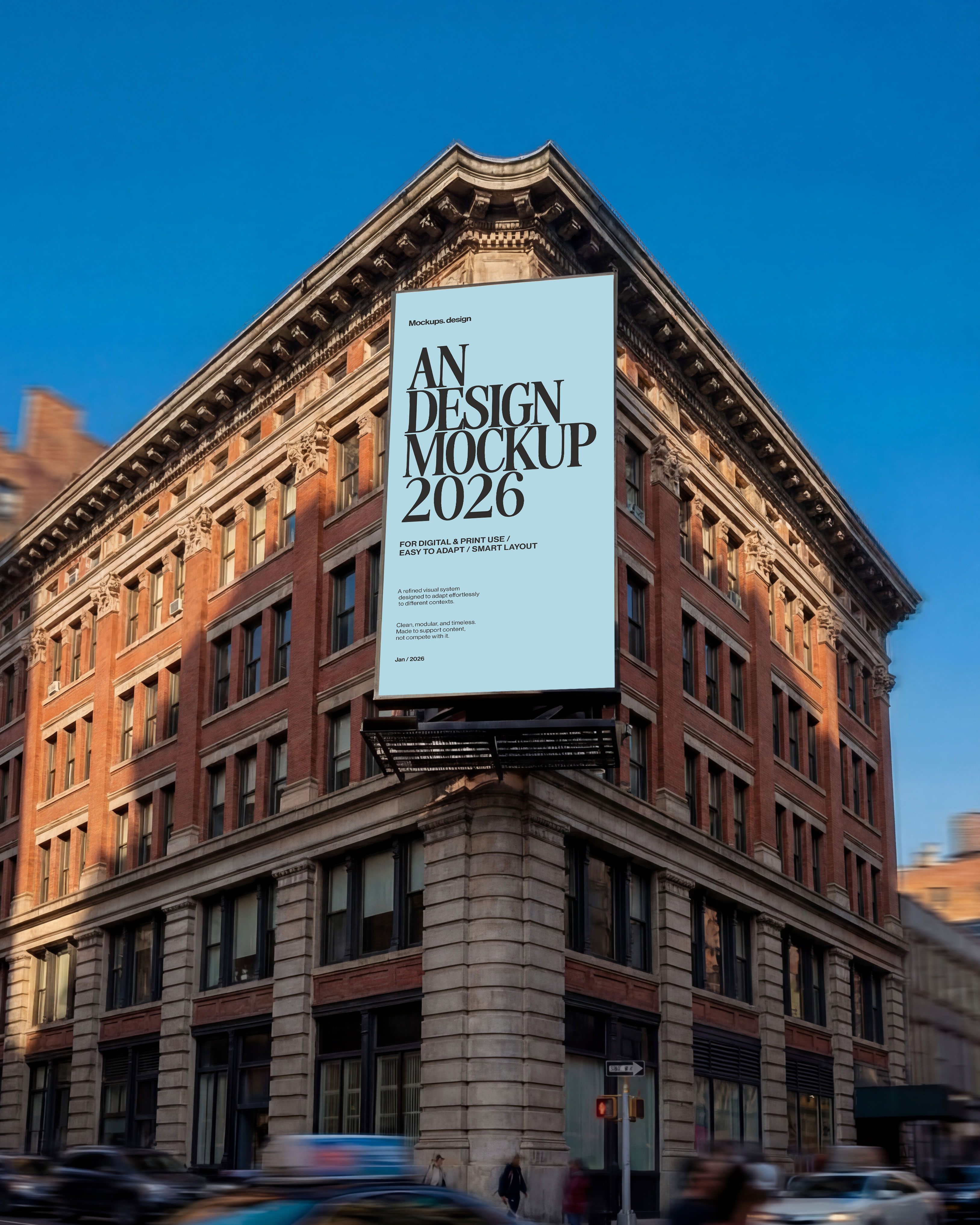 Billboard mockup in urban city environment, realistic display