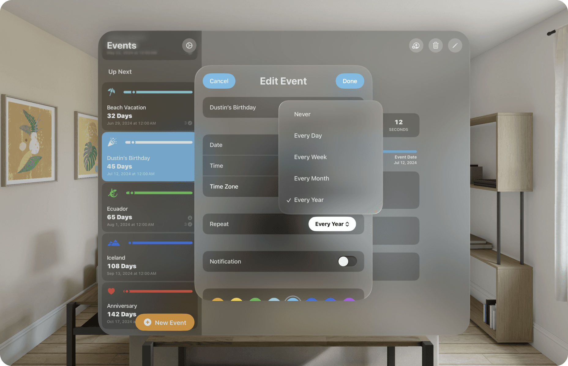 Countdown App - Remaidners for VisionOS