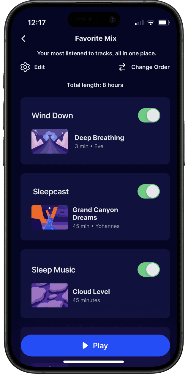 iphone mockup of Headspace page titled "Favorite Mix"