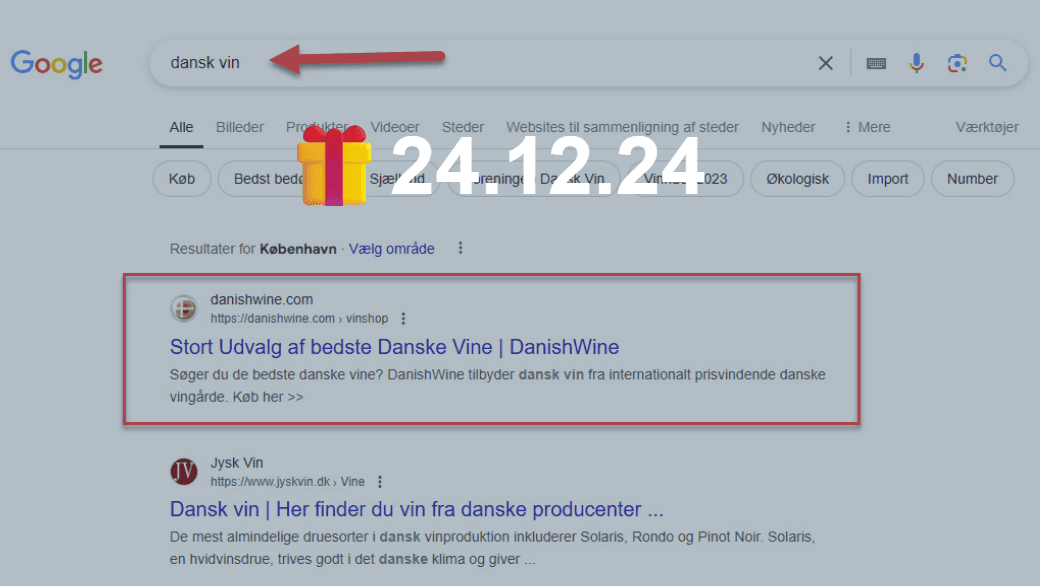 Reaching the No. 1 position for 'Dansk vin' (Danish wine) on Christmas eve 2024